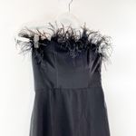 LPA  Aurora Ostrich Feather Strapless Midi Cocktail Dress Black Small Photo 5