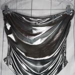 Just Polly Silver Metallic Tube Top With Ruched Sides NWT Size XL Photo 1