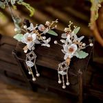 New Chinese Hairpin Hair Clip For Women Glazed Flower Pearl Tassel Headpiece Green Photo 5