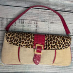 Donald J Pliner Leopard Canvas Pink Croc Embossed Shoulder Bag Animal Print Photo 0