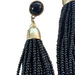 Stella & Dot  Pierced Tassel Earrings Gold Tone Black Seed Bead 3.75" long Photo 2