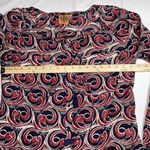 Tory Burch  Cotton Silk Blend Swirl Print Blouse Shirt Red Blue White‎ Sz 4 Women Photo 2