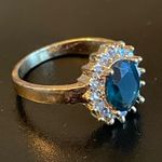 Blue sapphire Austrian crystal 18k gold plated ring Size 8 Photo 1