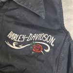 Harley Davidson 90's COllared‎ V Cut Vest Tank Snap Buttons Size Small Womens Black Photo 1