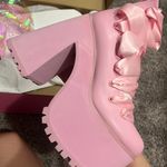 Dolls Kill Sugar Thrillz Pink Bow Heeled Boots Photo 4