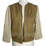 Buttons Vintage 60s Suede Wool Open Front Jacket S Brown Knit Pockets  Lined Photo 0