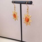 18K Gold Plated Orange Opal Sunflower Dangle Drop Earrings for Women Photo 4