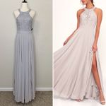 Lulus Lulu’s Picture Perfect Light Grey Lace Maxi Dress Photo 1