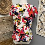 212 Collection Blouse Cowl Neck Short Sleeve Red White Multicolor Floral Size XL Photo 1