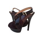 Fendi Brown Suede Leather Platform Slingback Heels Size 37 / US 7 Photo 1