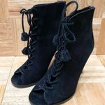 Coach Lena Lux Black Suede Lace Up Peep Toe Heeled Booties Size 6.5 Photo 1