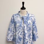 Tuckernuck Blue White Safari Toile 3/4 Sleeve Tie Neck A Line Mini Dress Large Photo 1