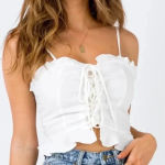 Princess Polly  Daphne Top Crop Linen Lace Up Boho Beachy Resort 0 XS Photo 0