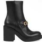 Gucci Logo Flores Calf Leather Heeled Ankle Boots Photo 2