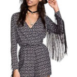 H&M Coachella SZ 6 black and white abstract romper with fringe Photo 0