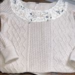 Free People  Cream Cable Knit Wool Blend Sweater Lace Photo 2