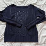 Womens Blue Sequined Long Sleeve Sweater Winter Holiday Christmas Y2K Retro Size M Photo 0