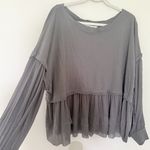Free People We The Free Sierra Gray Tee Cotton Slouchy Long Sleeve Raw Hem Boho Top Sz S Photo 4