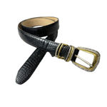 Brighton Vtg Leather Belt M/L 32 Black Croc Embossed Mixed Metal Buckle 1" Dress Photo 0