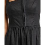 o.p.t Marina 100% Linen Minimalist Lace Trim Elegant Black Tea Length Dress 6 Size M Photo 6