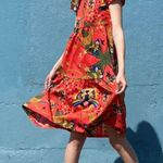 Nooworks Frida Pride Tiger Dress Stretch Cotton Bright Print Small EUC Red Photo 0