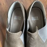Eileen Fisher  Perry Nubuck Slip On Heeled Ankle Booties Cut Out Photo 4