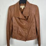 Michael Kors Michael Women's XS Brown Genuine Leather Moto Jacket Lace Up Detail Photo 13