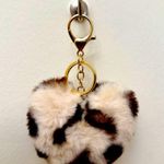 Leopard Print Faux Fur Heart Bag Charm Keychain New Tan Photo 2
