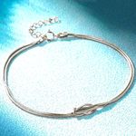 Boutique NEW Unisex‎ Couple White Gold Plated S925 Knot Bracelet 6-8” Photo 3