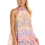 AMUR Estfan Pleated Halter Mini Dress In Double Rainbow Size 6 Red Photo 10