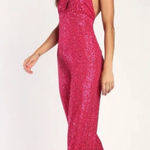Lulus Hot Pink Sequin Star Potential Halter Jumpsuit Barbie Size XS Photo 0