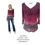 y2k‎ vintage 2000's axcess v neck flowy relaxed mesh graphic blouse size large. Photo 1
