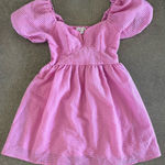 Pink Mini Sundress with Puff Sleeves and Sweetheart Neckline Size M Photo 0