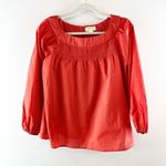 Maeve  Anthropologie Long Sleeve Boatneck Cotton Poplin Top Blouse Coral Red S Photo 0