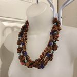 Brown colorful ethnic tribal wooden layered chunky bead necklace chunky african boho hippie chic Photo 2