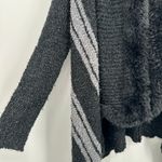 Venus Open Front Cardigan Sweater S Black Gray Stripe Fuzzy Trim Knit Photo 3