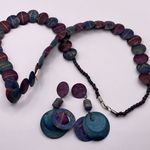 Vintage Cleopatra Purple Beaded Pendant Necklace & Circular Earrings Set Photo 7