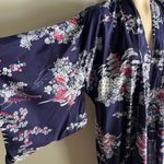 Vintage Japanese Cotton Kimono Navy Floral Pagoda Print Made in Japan Blue Size L Photo 12