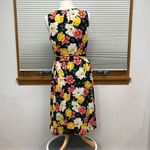 T Tahari Black Floral Print Sleeveless Pleated Belted Midi Dress Size Medium Photo 5