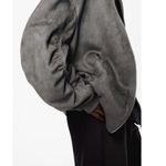 ZARA  Faux Suede Bomber Jacket Ruched Sleeves Grey Size Large Photo 3