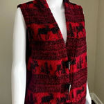Woolrich Vintage  CabinCore  Red + Black Winter Print Fleece Vest Toggle Closure Photo 0
