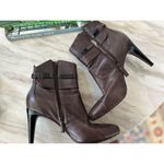 via spiga Chocolate Brown Leather Gold Buckle Point Toe Stiletto Boot Photo 4