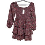 Btfbm LongSleeve Floral Red Tiered Stretch short Boho Cottagecore Women dress XL Size undefined Photo 1