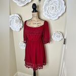 Umgee  Red Crocheted Lace Bell Sleeve Flowy Dress Size Medium Photo 7