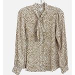 J. Crew White & Brown Leopard Print Bow Tie Neck Long Sleeve Blouse Size XL Photo 5