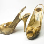 Jimmy Choo Vintage  Brown Snakeskin Feminine Party Twist Peeptoe Pumps Size 37.5 Photo 0