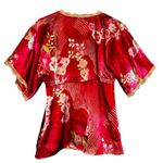 Vintage Halo Kimono Cardigan Satin Floral Red Medium Lace Trim Y2K Made in USA Photo 3