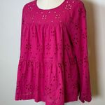 J.Crew 100% Cotton Fuchsia Eyelet Tiered Boho Blouse Women’s Size Small Photo 1