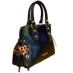 BRACCIALINI BLACK LEATHER SHOULDER BAG W/MULTI COLOR FABRIC SIDES Photo 2