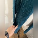 Chelsa and Theodore teal fluffy cardigan sweater size small‎ Green Photo 2